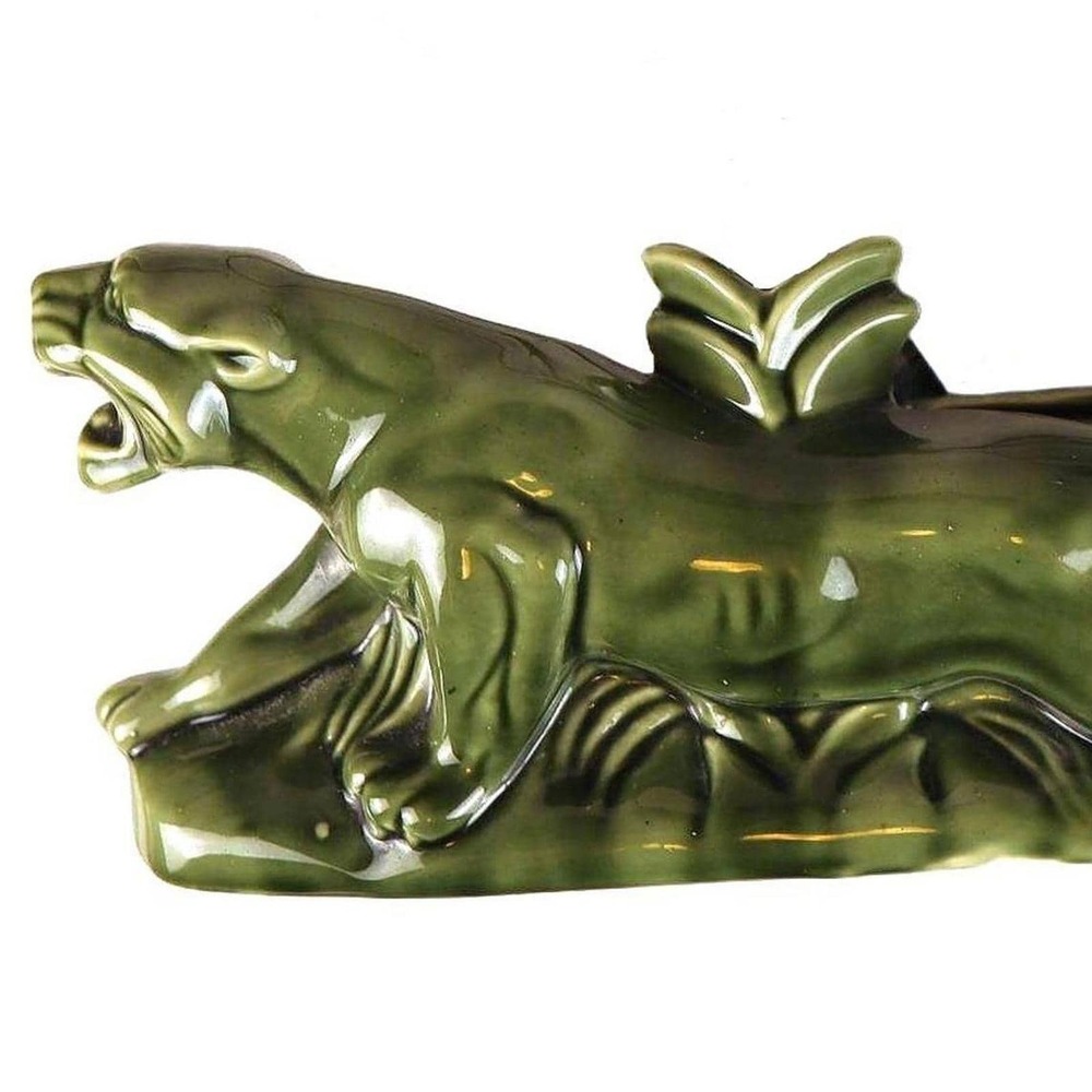 Vintage Green Panther‎ Lamp MCM Ceramic Cougar Planter/Lamp